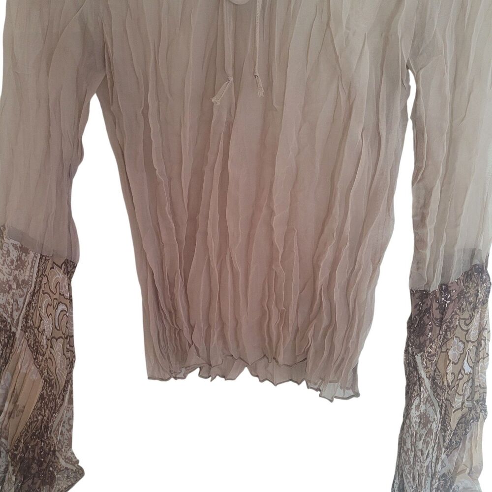 Y2K Sheer Boho Blouse Women's Medium Brown Bell Sleeve Whimsigoth Fairy Zoompy - Picture 4 of 9